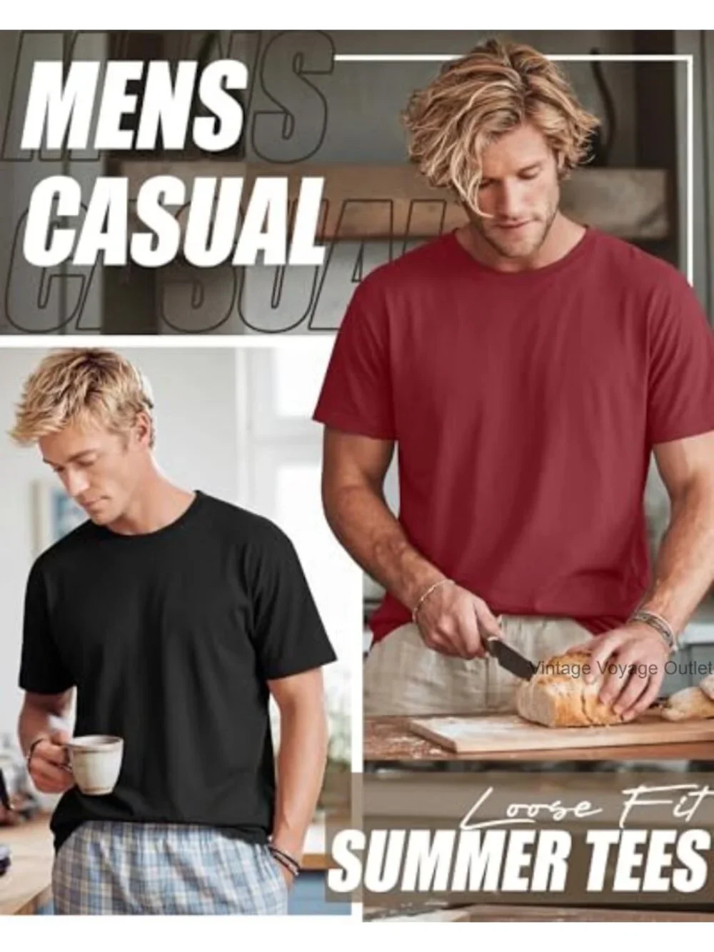 4 Pack Men's Cotton Crew Neck T-Shirts, Loose Fit Short Sleeve Tees, Breathable